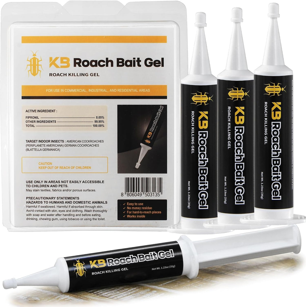 German Roach Killer Indoor Infestation for Home | 97~99% Lab-Tested Mortality in 14 Days - 0.05% Fipronil | 90-Day Whole-Home Protocol, 4 Syringes