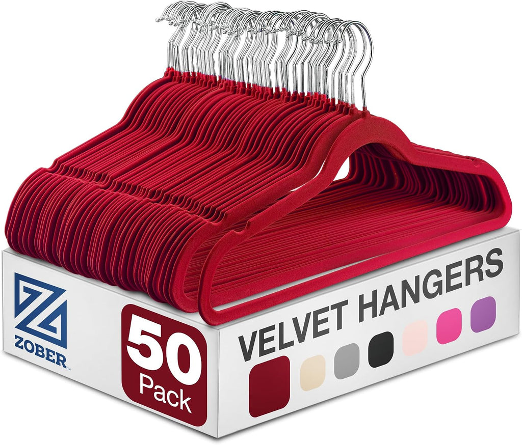 Zober Black Velvet Hangers 50 Pack, Slim Non Slip Clothes Hangers