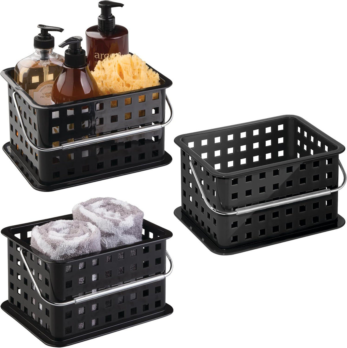 iDesign Portable Shower Caddy Basket with Handle, White