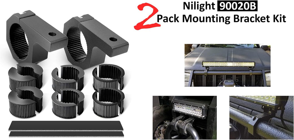 Nilight 2 Pack Off Road LED Light Mount Bracket, Horizontal Tube Clamp