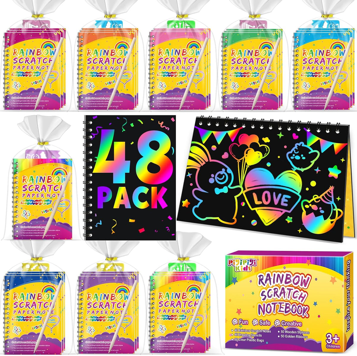 Party Favors for Kids 4-8-12: 24 Pack Scratch Rainbow Art Crafts Notebook