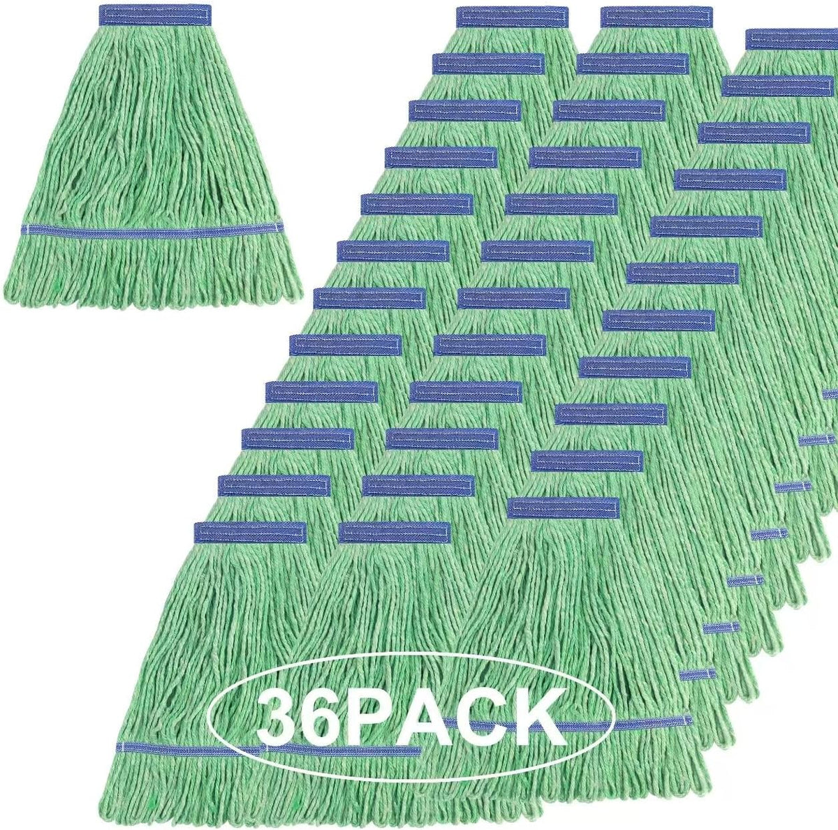 Matthew Cleaning Heavy Duty Mop Head Commercial Replacement for General and Floor Cleaning , Wet Industrial Blue Cotton Looped End String Head Refill (Pack of 3) Blue