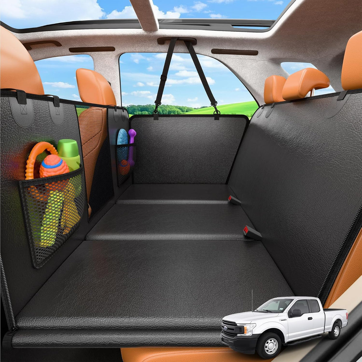 URPOWER Back Seat Extender for Dogs, Large Hard Bottom Dog Car Seat Cover