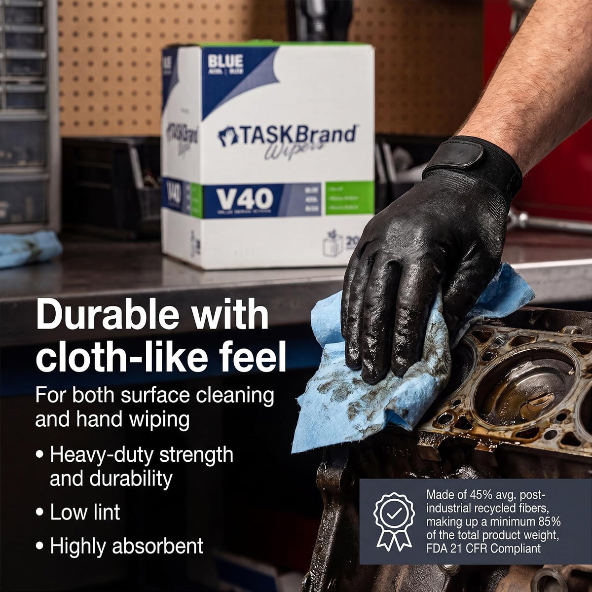 TaskBrand N-V040CGB Blue V40 Value Series Center Pull Wiper Sheets, All-Purpose Disposable Cleaning Towels, 10 x 11.5 Inches, Roll of 200