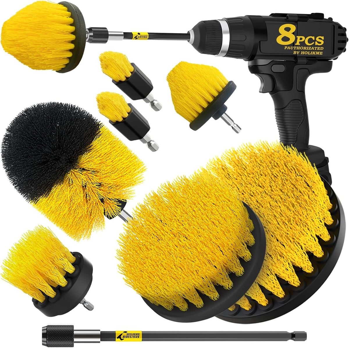 Holikme 8Piece Drill Brush Attachment Set - Power Scrubber Cleaning Kit