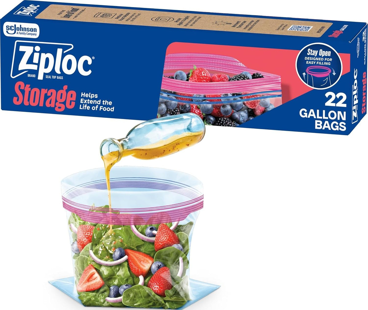 Ziploc Gallon Food Storage Bags, Stand-Up Bottom, 81 Count