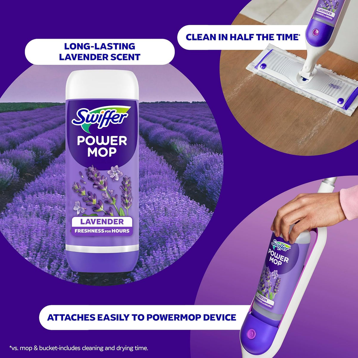Swiffer PowerMop Floor Cleaning Solution with Lavender Scent, Triple Pack