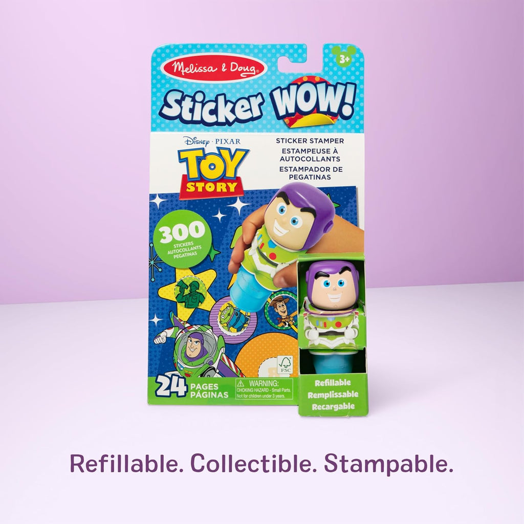 Melissa & Doug Sticker Wow!™ 24-Page Activity Pad and Sticker Stamper, 300 Stickers, Arts and Crafts Fidget Toy Collectible Character – Disney Buzz Lightyear - for Kids Ages 3+ - FSC Certified