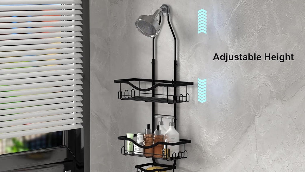 REINHARDT Adjustable Shower Caddy Hanging Rustproof Shower Organizer, Black