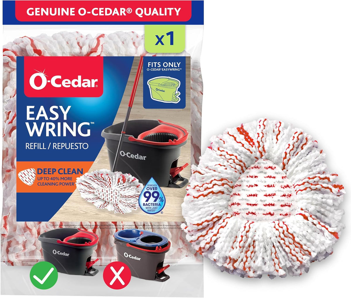 O-Cedar EasyWring Deep Clean Refill (1-Pack) | 40% More Cleaning Power | Microfiber Mop Refill Compatible with O-Cedar EasyWring Spin Mop & Bucket System