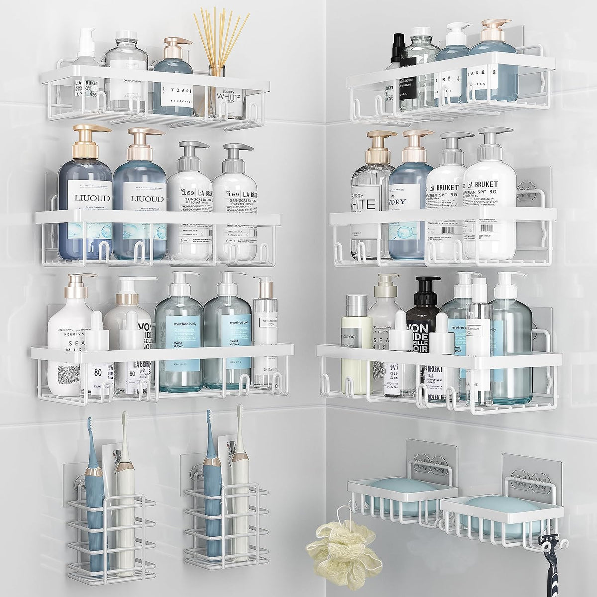 Liuoud 5 Pack Shower Caddy for Inside Shower, Pink Bathroom Decor Set