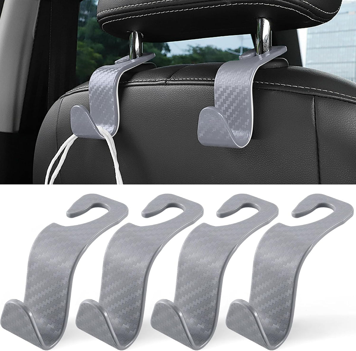 LivTee Car Seat Headrest Hook, Auto Seat Hook Hangers Storage Organizer Interior Accessories for Purse Coats Umbrellas Grocery Bags Handbag, 4-Pack
