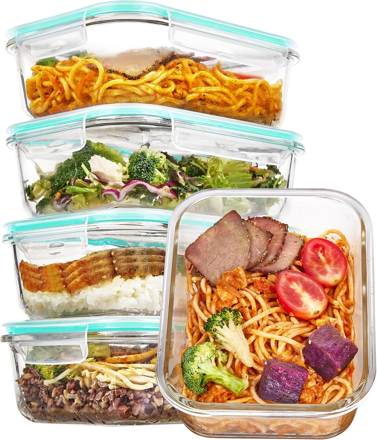 Vtopmart 5Pack 22oz Glass Storage Containers with Lids, Grey