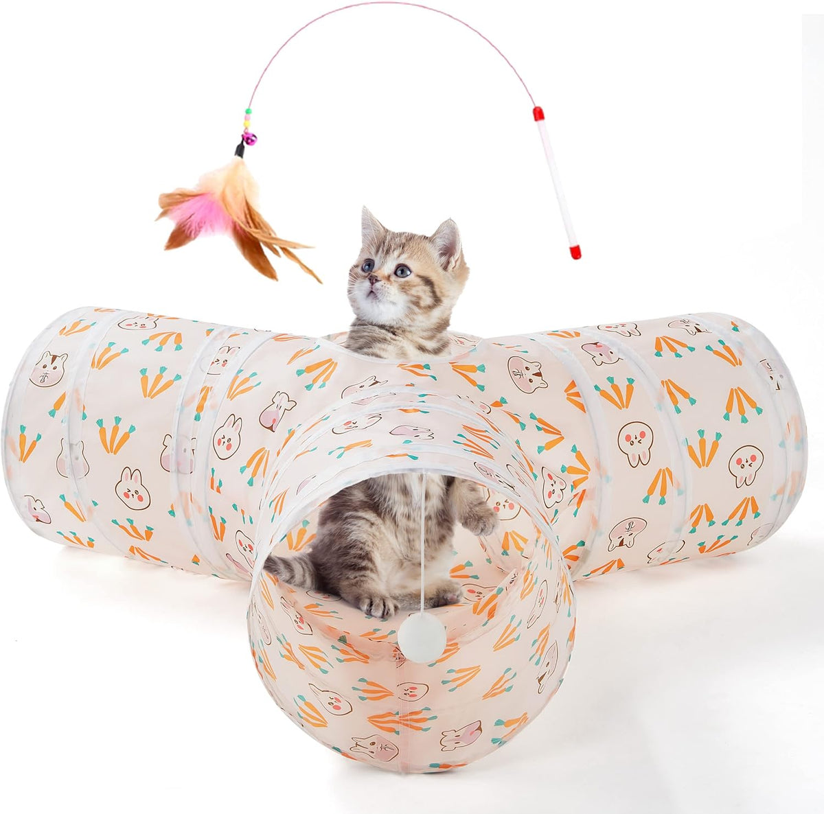 Tempcore Cat Tunnel, 3-Way Collapsible Toy for Indoor Cats, Black & Blue