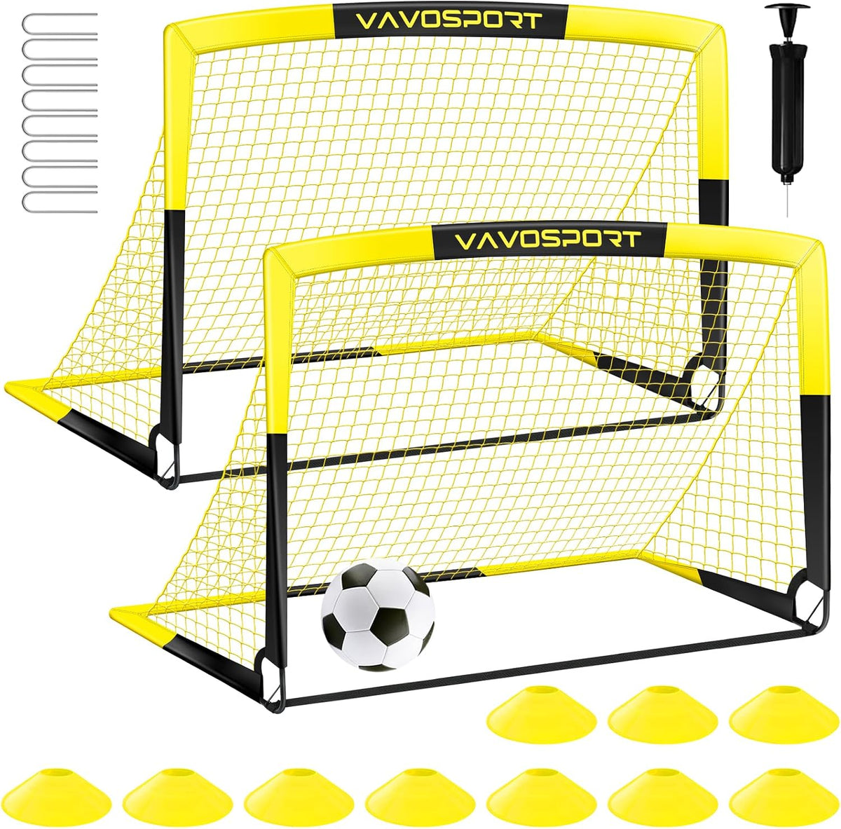 VAVOSPORT Kids Soccer Goals for Backyard Set of 2,Soccer Training Equipment