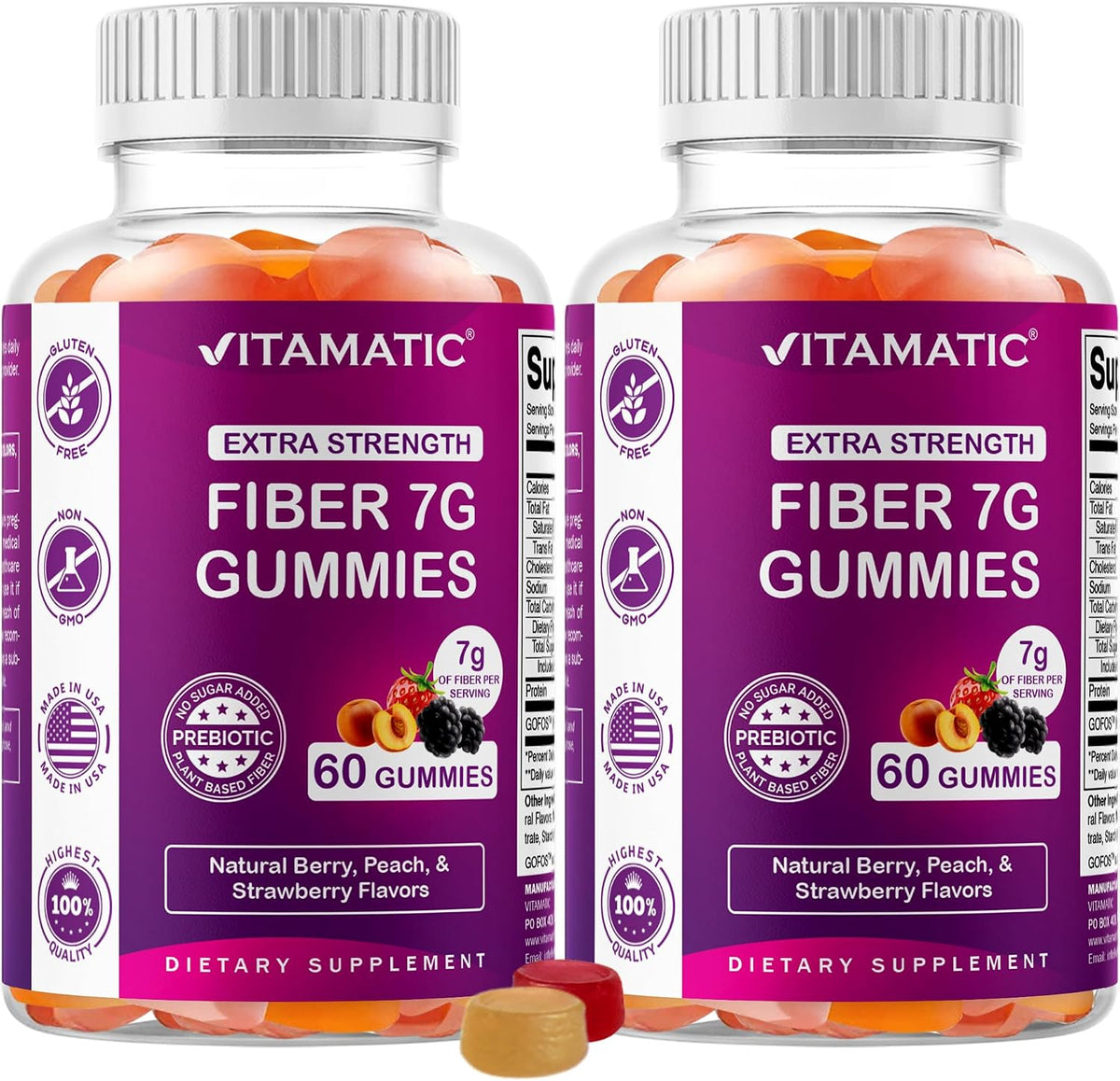 Vitamatic Extra Strength Prebiotic 7g Fiber, 60 Gummies - 2 Pack