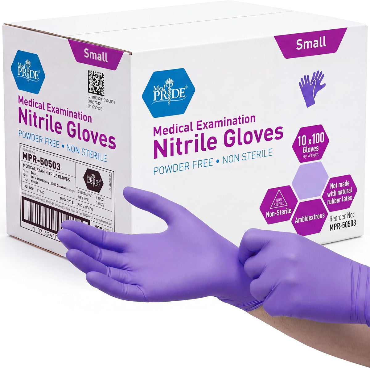 MedPride Powder-Free Nitrile Exam Gloves, Iris Blue, Medium, Box/100
