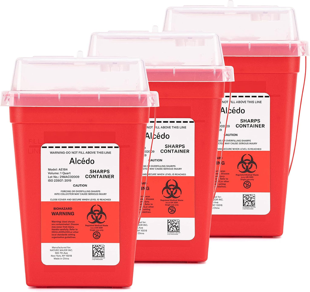 Alcedo Sharps Container 1 Quart (3-Pack) for Home Use & Travel Disposal