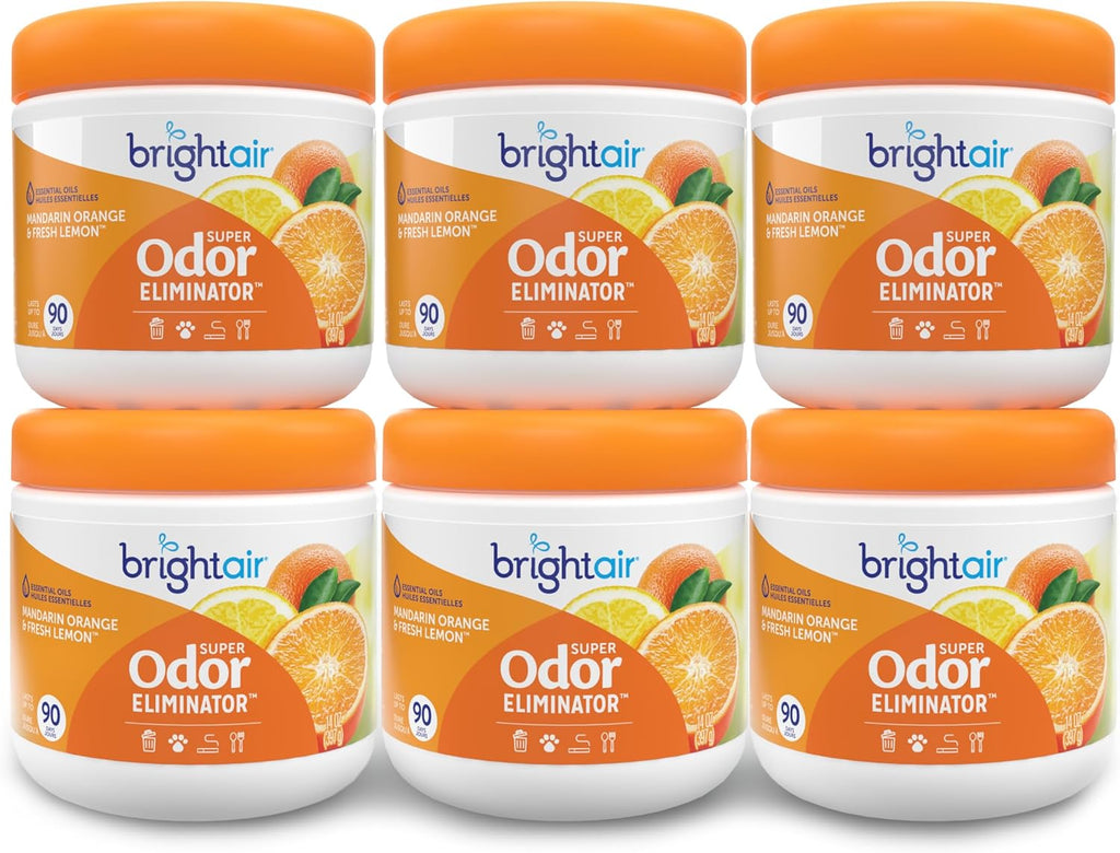 Bright Air 14 oz. Super Odor Eliminator, For Medium-Size Spaces, Cool & Clean Scent, Case of 6,Air Freshener, Natural Essential Oils, Lasts Up to 90 Days Each