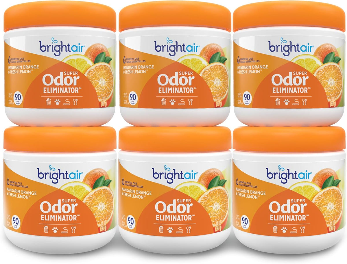 Bright Air 14 oz. Super Odor Eliminator, For Medium-Size Spaces, Cool & Clean Scent, Case of 6,Air Freshener, Natural Essential Oils, Lasts Up to 90 Days Each