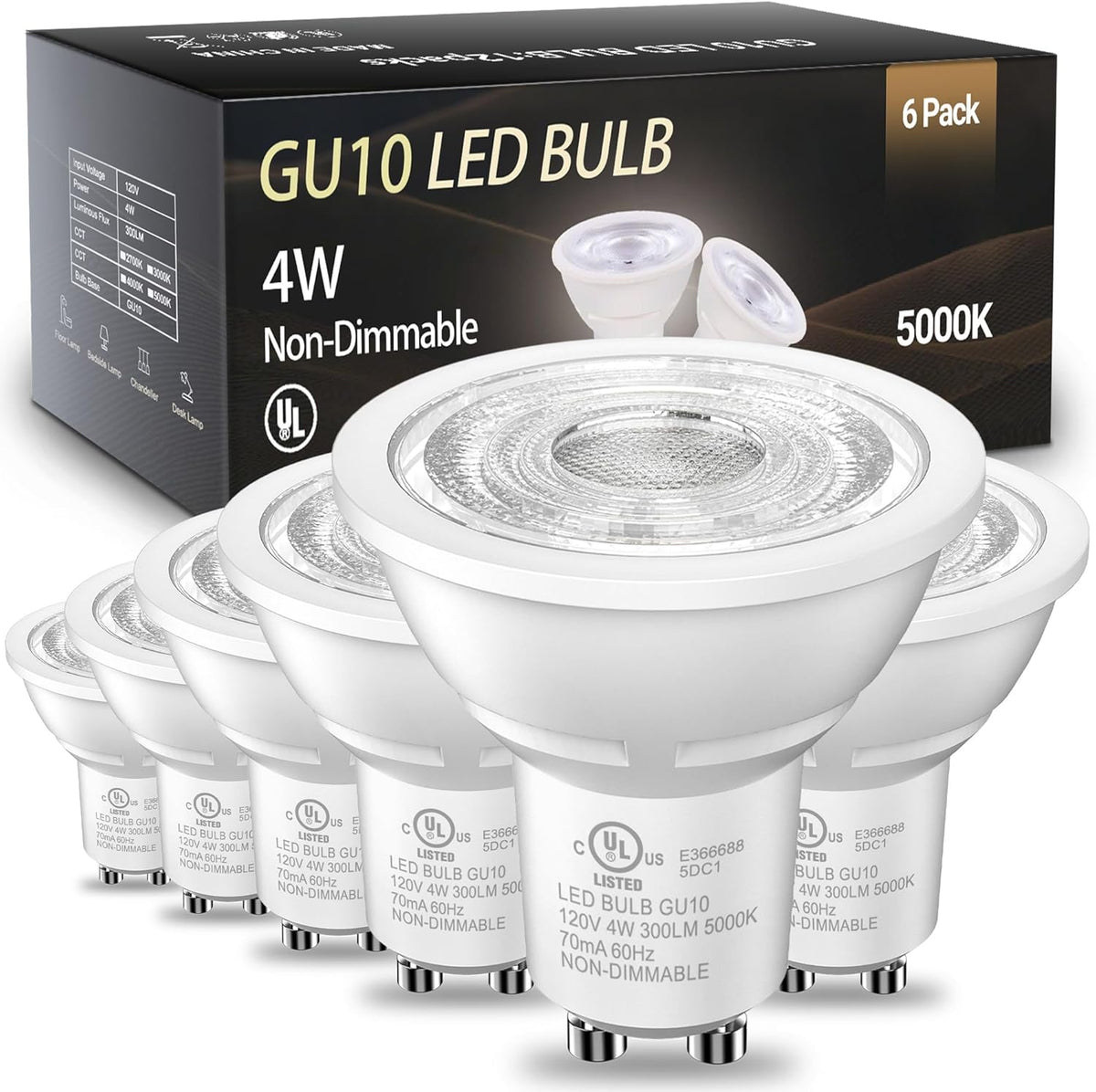 TJOY GU10 LED Bulbs, MR16 Track Light Bulbs, 4W 5000K Daylight, 6 Pack