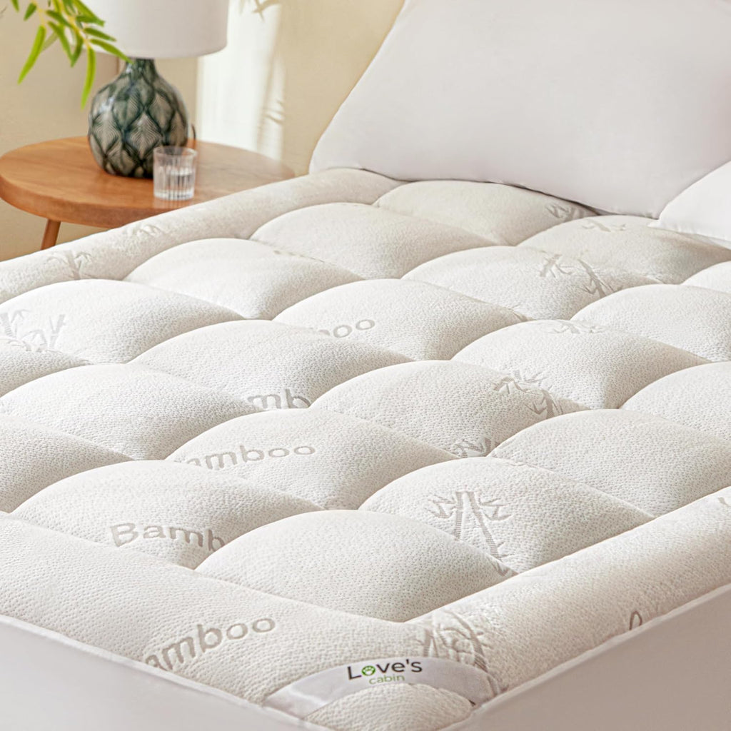Love's cabin Twin XL Mattress Topper Viscose Derived from Bamboo, Thick Pillow Top Mattress Pad with Stretchable Pockets for 8"-20" Mattress, Soft Breathable Cooling Mattress Topper for Hot Sleepers