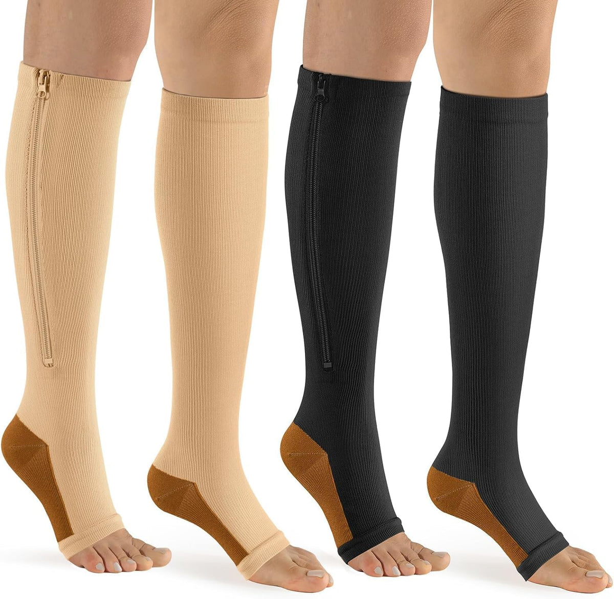bropite Zipper Compression Socks Women & Men |15-20mmHg Open Toe knee high