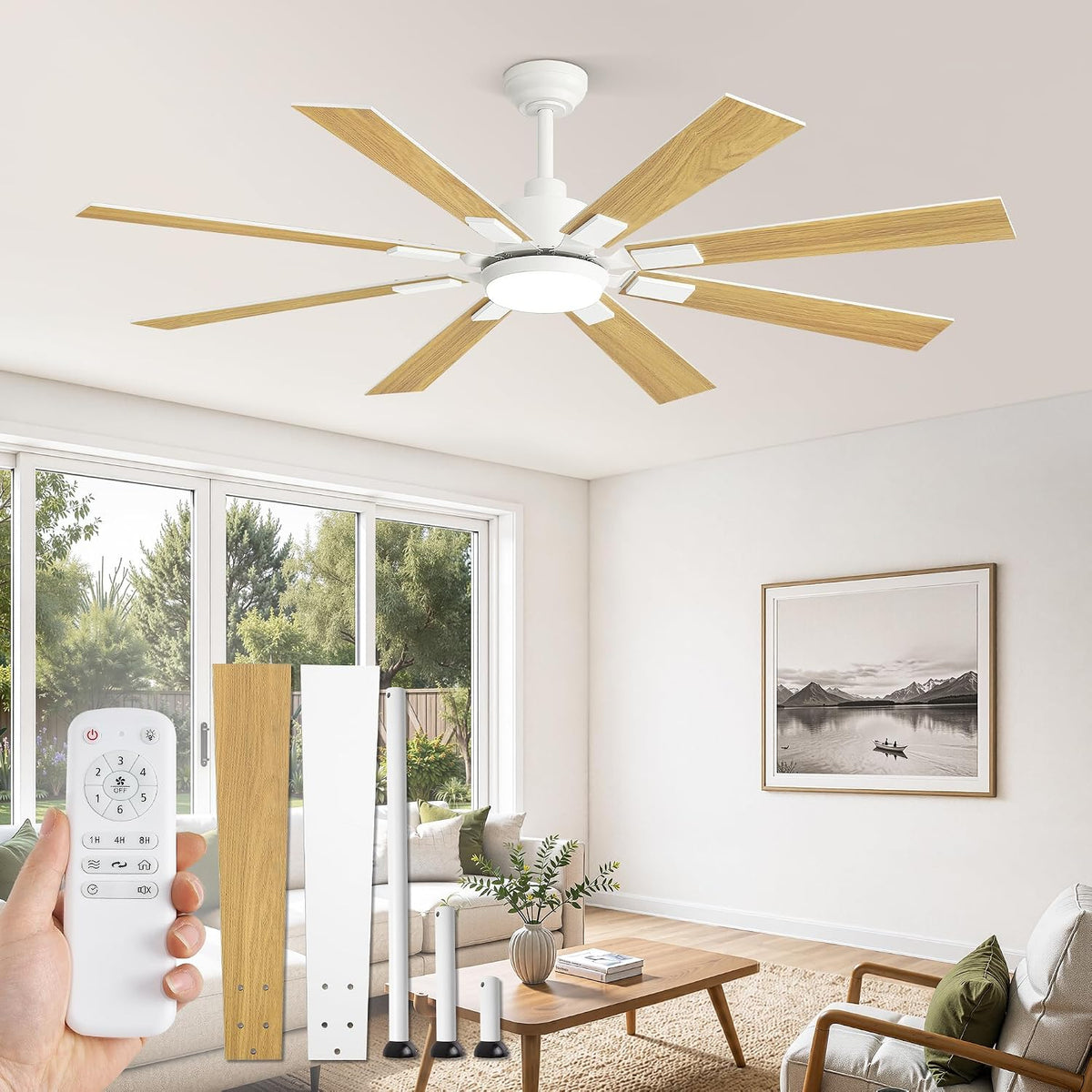 ZMISHIBO 72" Ceiling Fans with Lights for Patio, Living Room, Remote