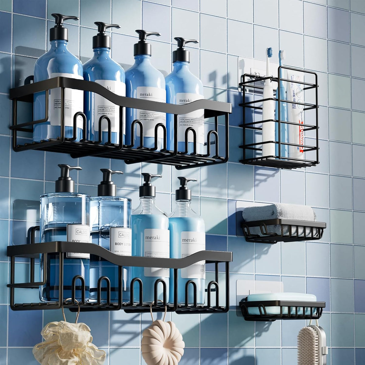 Shower Caddy 2 Pack,Adhesive Shower Organizer for Bathroom Storage&Home Decor&Kitchen organizers and storage,No Drilling,Large Capacity,Rustproof Stainless Steel Bathroom Organizer,Bathroom Decor Sets