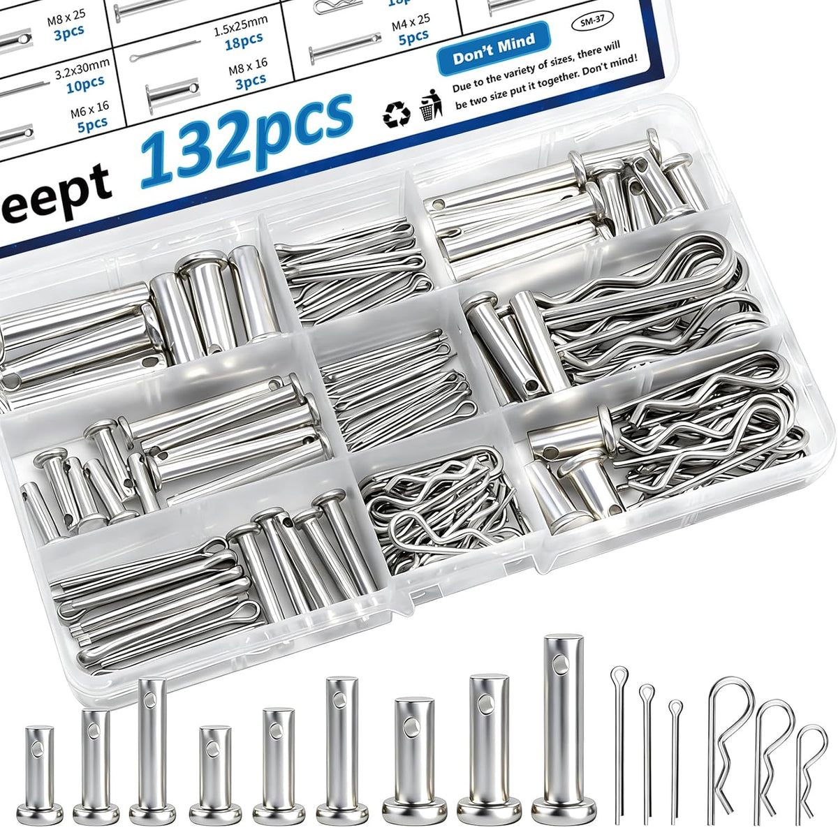 120Pcs Cotter Pins 304 Stainless Steel Cotter Pins Assortment Kit Tractor Pin Used for Hitch Pin Lock System, Trucks, Engine Repair in Towing Hitch Clips & Pins