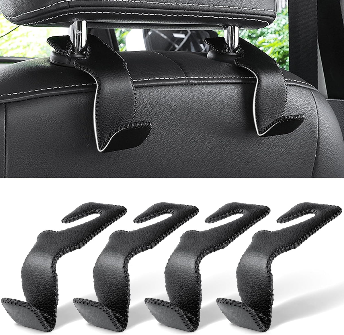 LivTee Car Seat Headrest Hook, Auto Seat Hook Hangers Storage Organizer Interior Accessories for Purse Coats Umbrellas Grocery Bags Handbag, 4-Pack