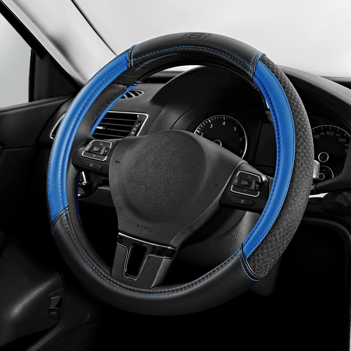 Skechers Air-Cooled Steering Wheel Cover,Leather Car Steering Wheel Cover Universal Fit 14" 1/2-15" Car Wheel Protector for Men Women Fit Suvs,Vans,Sedans,Car,Trucks,Black