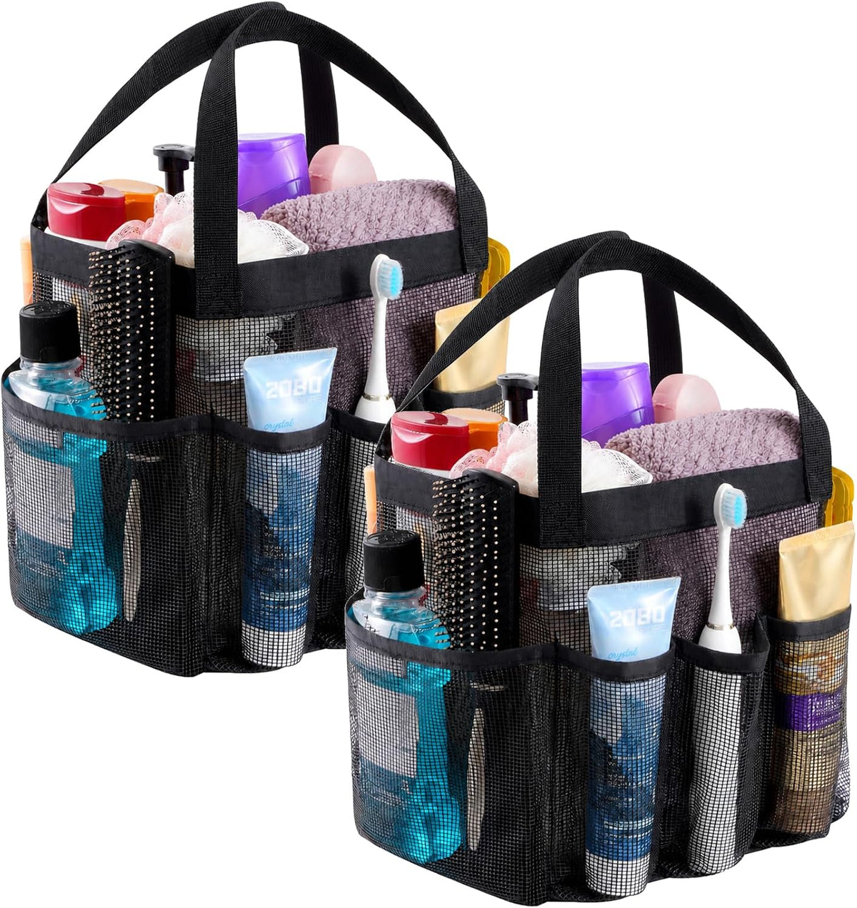 Lifewit Mesh Shower Caddy Portable for College Dorm Room Essentials with 7 Pockets, Freestanding Hanging Organizer Basket, Quick Dry Tote Bag for Camping, Bathroom, Beach, Travel, 1 Pack, Black