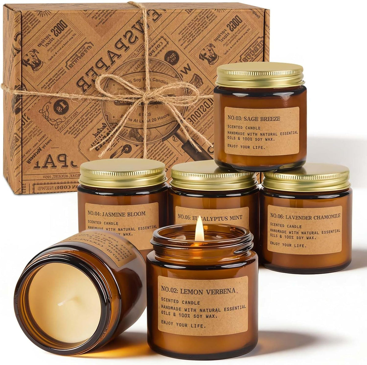 6 Pack Candles for Home Scented Aromatherapy Candle Gift Set for Women Soy Wax Long Lasting Amber Jar Candles Gift for Birthday Mother's Thanksgiving Day Present