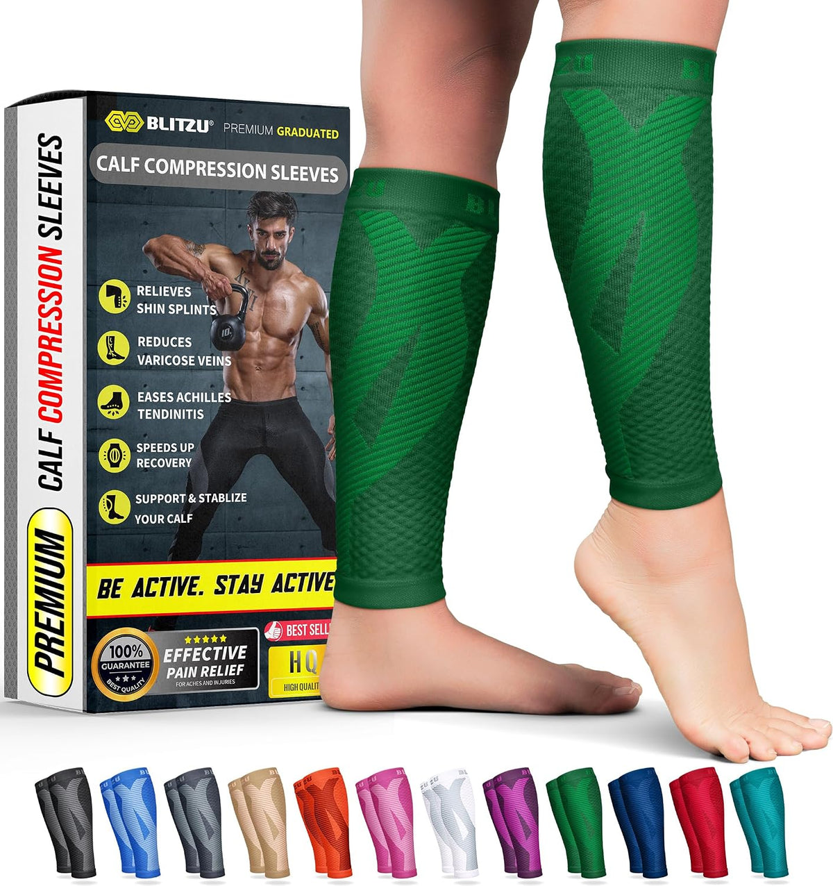 BLITZU Calf Compression Sleeves, Footless Compression Socks for Men & Women