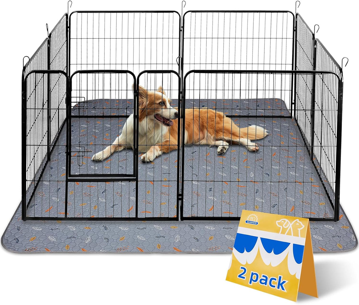 Sunheir Washable Pee Pads for Dogs, Reusable Puppy Pads for Dog Playpen 2PC | Thick Super Absorbent, Leak-Proof & Non-Slip, Waterproof Dog Pads for Puppy Playpen, Crate, Whelping Box, Potty Training Grey
