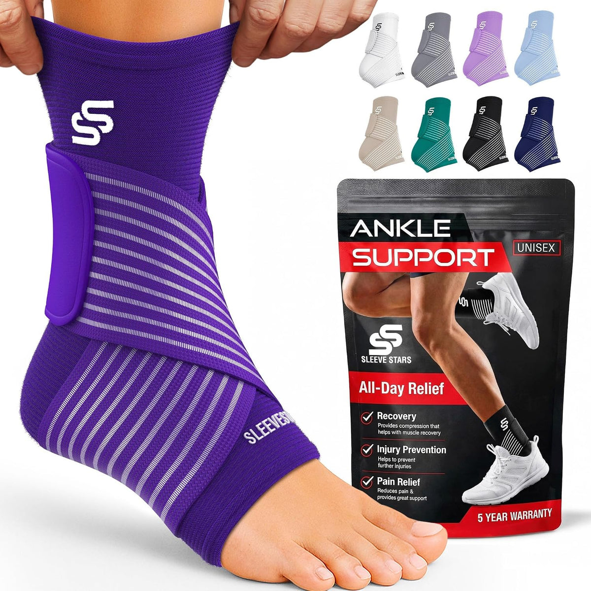 Sleeve Stars Ankle Brace Men & Women Support (Single/M:10"-12"/Black)