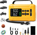 Tire Inflator Portable Air Compressor 160 PSI Air Pump for Car Tires 8000 mAh & 12V DC Powered Fast 30L/min, Digital Tire Pressure Gauge, LED Lights, 5 Modes Auto Shut-off (Yellow, 8000 mAh)
