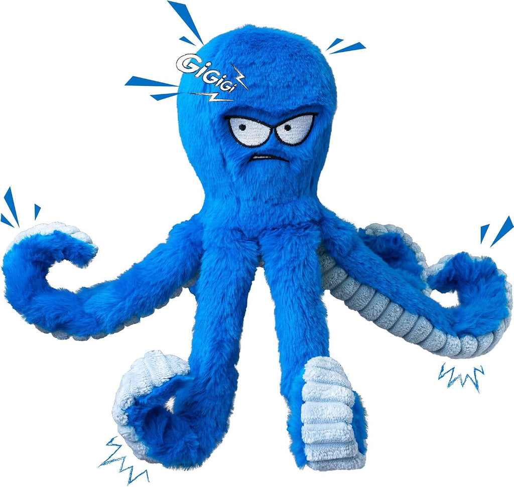 LEGEND SANDY Tough Dog Toys, Stuffed Chew Large Dog Toys to Keep Them Busy, Interactive Squeaky Tug of War Doggie Toy, Crinkle Blue Octopus | Interactive Tug of War Puppy Toys, Crinkle Stuffed Octopus for Small Medium and Large Breeds, Birthday Gift for P