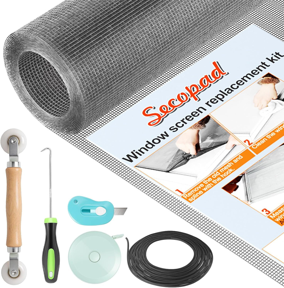 Secopad Window Screen & Screen Door Mesh Repair Kit, Black