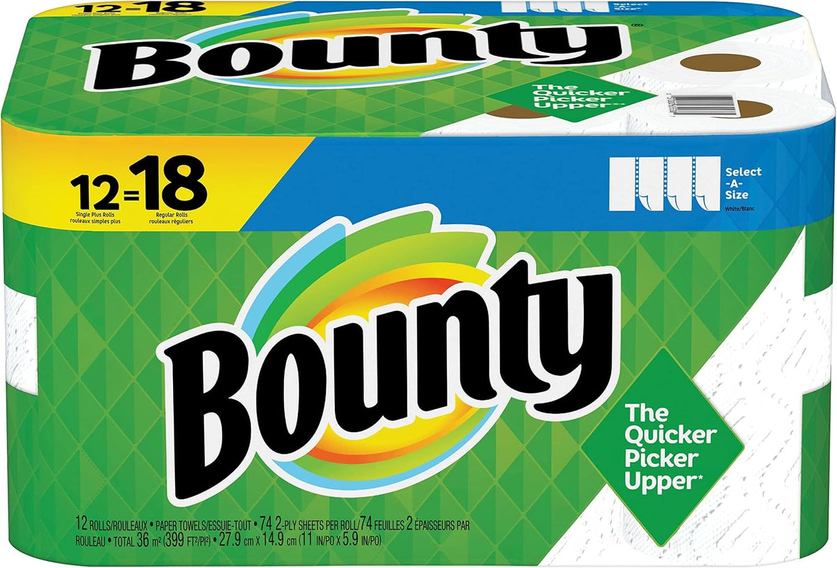 Bounty® Select-A-Size® Double 2-Ply Paper Towels, 98 Sheets Per Roll, Pack of 12 Rolls