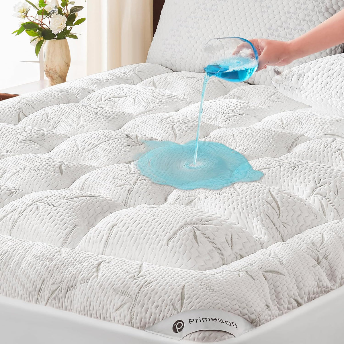 PRIMESOFT Queen Size Mattress Topper, Thick Pillow Top Mattress Pad，Up to 21 Inch Deep Pocket,Soft Breathable Mattress Pad for Back Pain, Waterproof Protector Cover(White)