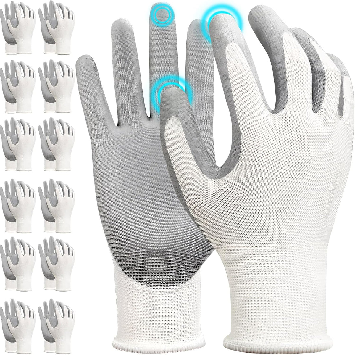 Kebada W1 Safety Work Gloves for Men & Women, Touchscreen, PU Coated