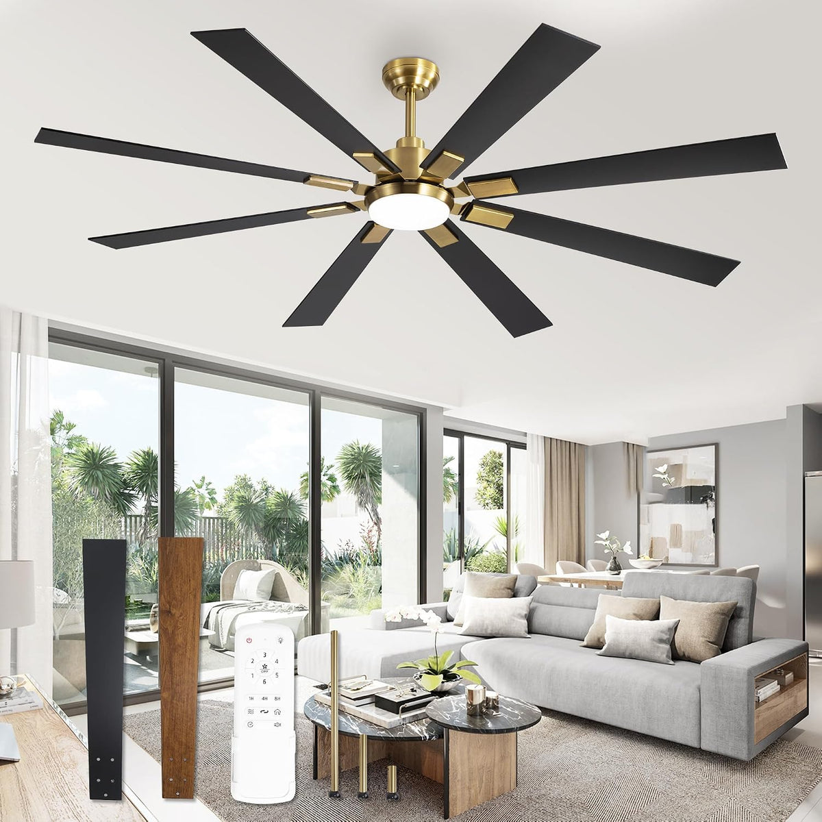 ZMISHIBO 72" Ceiling Fans with Lights for Patio, Living Room, Remote