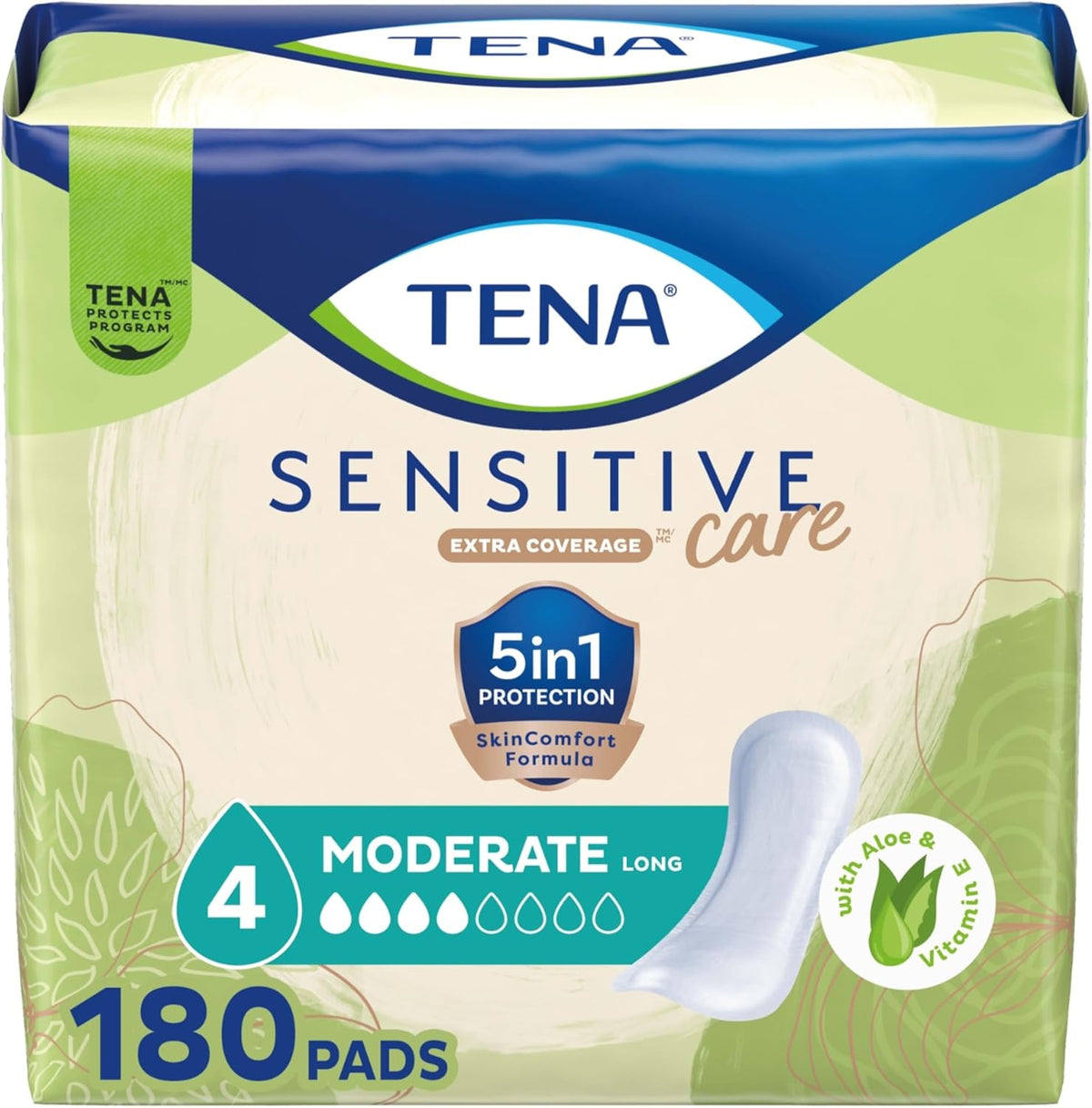 TENA Sensitive Care Moderate Incontinence Pads for Women, Regular, 216 ct