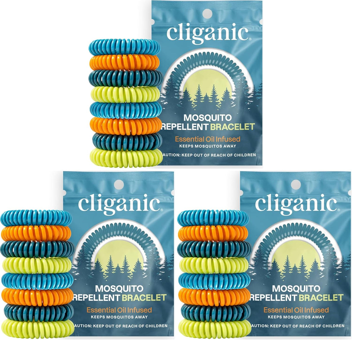 Cliganic 20 Pack Mosquito Repellent Bracelets for Adults & Kids - Natural DEET-Free Bands, Individually Wrapped