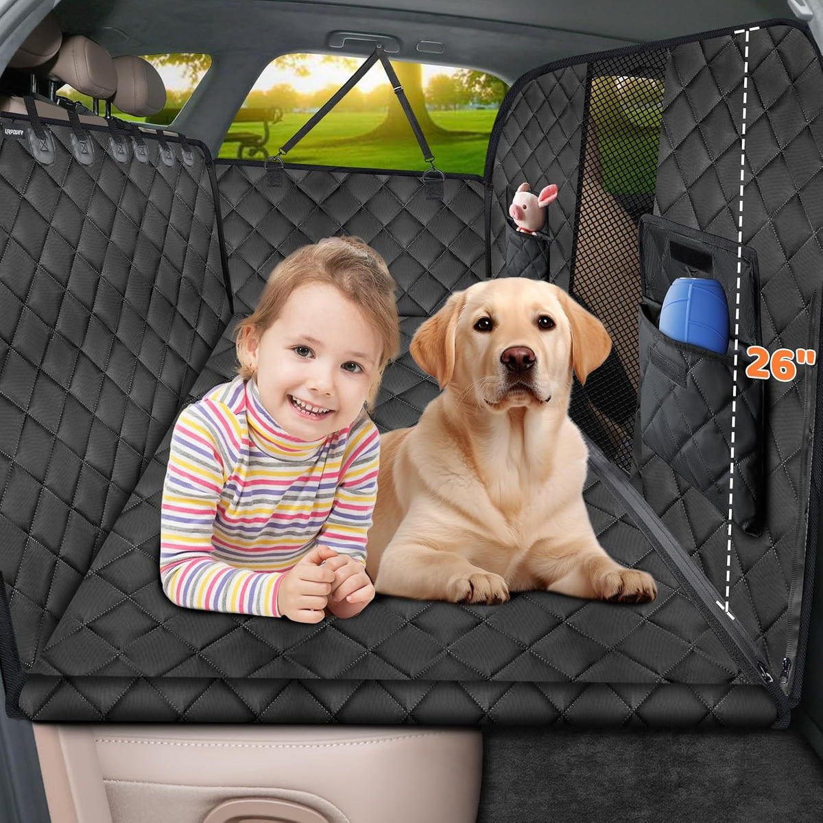 URPOWER Back Seat Extender for Dogs, Large Hard Bottom Dog Car Seat Cover