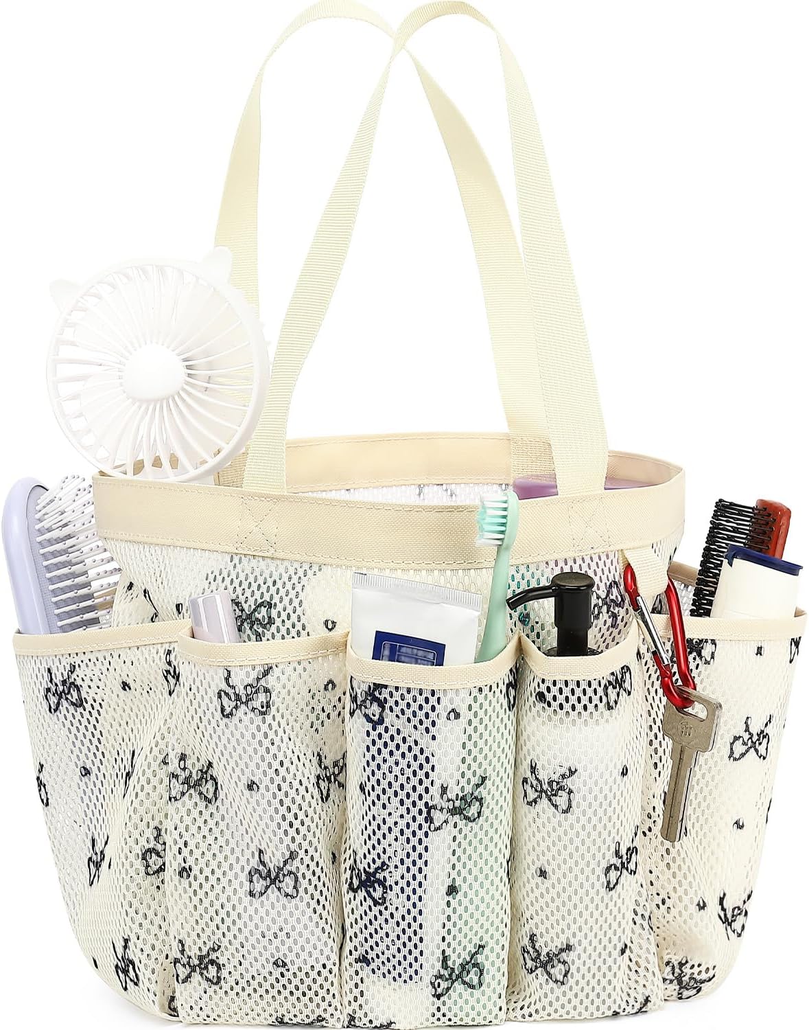 Fammart Mesh Shower Caddy Portable for College Dorm Room Essentials, Odorless Polyester Large Shower Tote Bag with Dual Handles, 8-Pocket Quick-Dry Toiletry Organizer for Travel, Beach, Camping, Gym