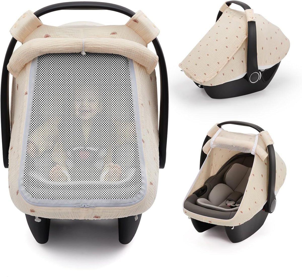Blissful Diary Muslin Baby Car Seat Cover, Infant Canopy, Roman Green