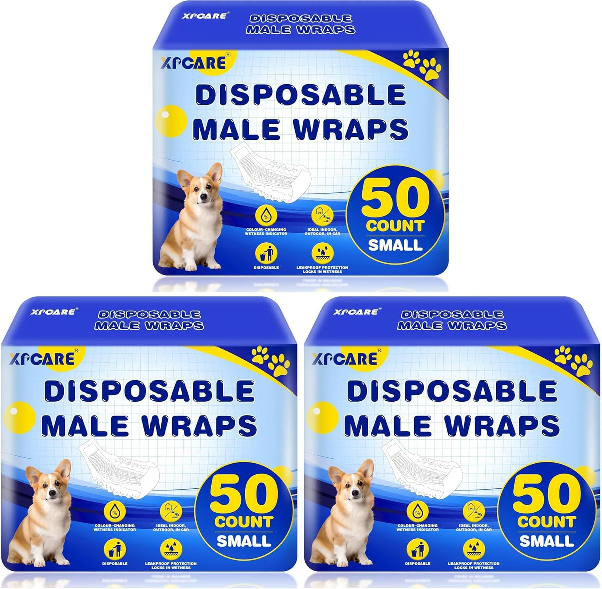 XPCARE 50 Count Disposable Dog Diapers Male with Wetness Indicator(X-Small) | Dog Belly Band Belly Bands for Male Dogs Male Dog Wraps,Super Absorbent Leak-Proof Fit for Incontinence Marking